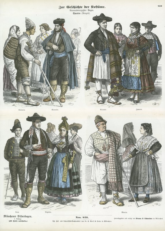 Spanish regional costumes, 19th Century  af German School