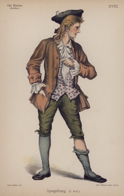 Spiegelberg, fra Die Rauber (Røverne) af Friedrich Schiller (farve litho) af German School