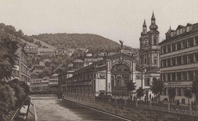 Hot Spring Colonnade (litho) af German School