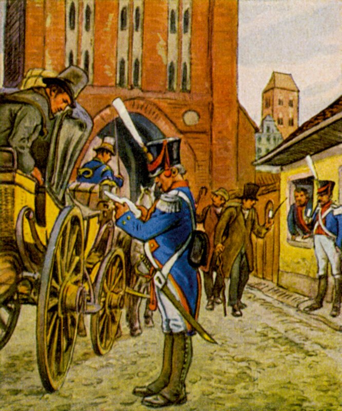 Stadtsoldaten Am Tor / City Soldiers at the Gate (farvelitografi) af German School
