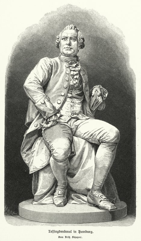 Statue i Hamborg af Fritz Schaper af den tyske dramatiker og filosof Gotthold Ephraim Lessing (litho) af German School