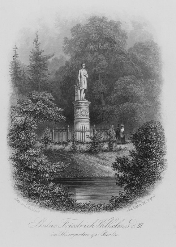 Statue af Frederik Vilhelm III af Preussen i Tiergarten, Berlin (stålgravering) af German School