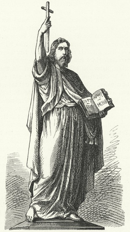 Statue af Skt. Bonifatius (c675-754), angelsaksisk missionær til de germanske dele af Frankerriget, i Fulda (gravering) af German School