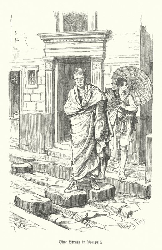 Gade i den antikke romerske by Pompeji (gravering) af German School