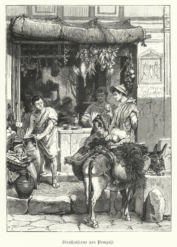Gadescene i den antikke romerske by Pompeji (gravering) af German School