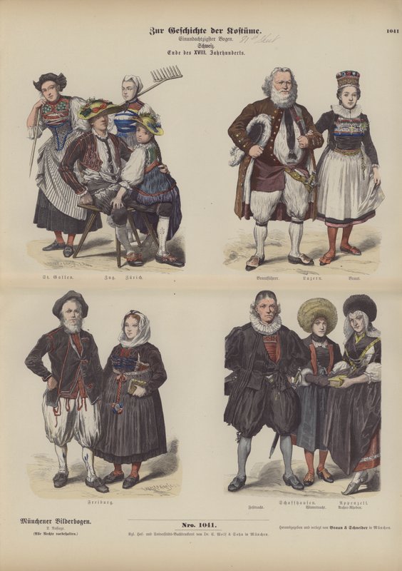 Schweizisk kostume, slutningen af 1700-tallet (farvet gravering) af German School