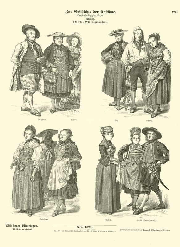 Schweiziske kostumer, slutningen af det 18. århundrede (gravering) af German School