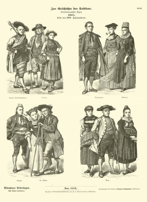Swiss costumes, late 18th Century  af German School