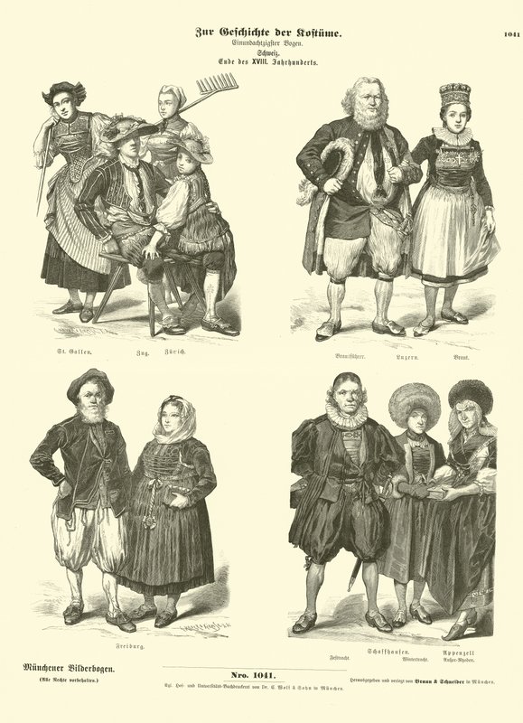 Swiss costumes, late 18th Century  af German School
