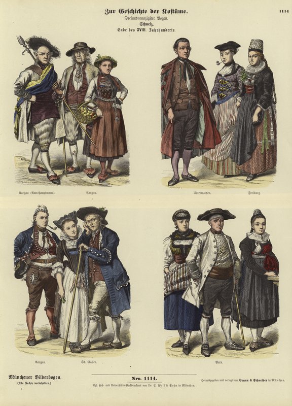 Swiss costumes, late 18th Century  af German School