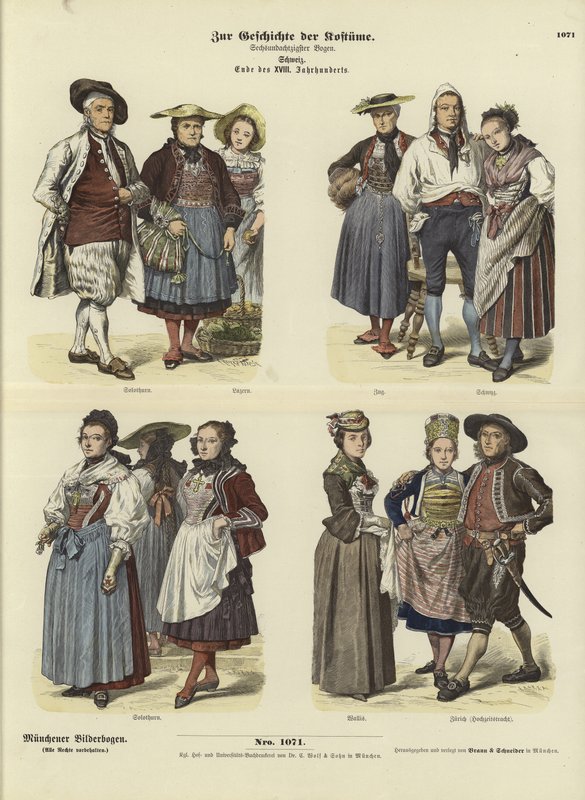 Swiss costumes, late 18th Century  af German School