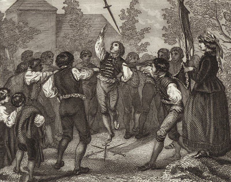 Sværddans, Dithmarschen, Slesvig-Holsten. Illustration til billedatlas (gravering) af German School