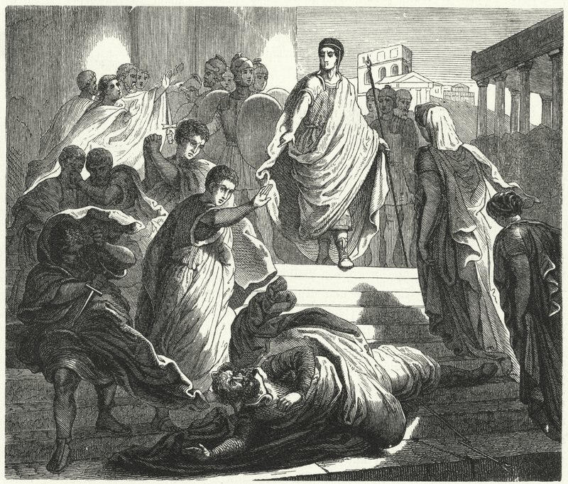 Tarquinius Superbus myrder sin svigerfar, Servius Tullus, for at gøre krav på den romerske trone (gravering) af German School