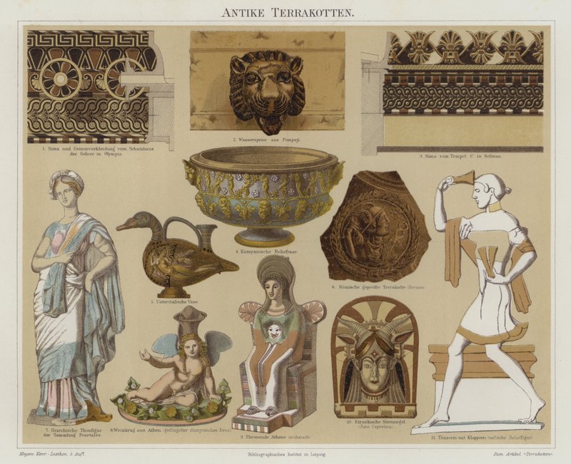 Terracotta antikviteter (farve litho) af German School
