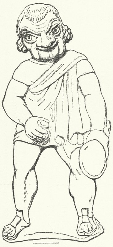 Terracotta-statuette af en romersk skuespiller som parasit fra et tegneseriespil af dramatikeren Plautus (stik) af German School