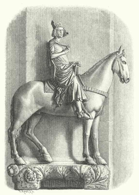 The Bamberg Horseman, statue ved Bamberg Cathedral, Tyskland (gravering) af German School