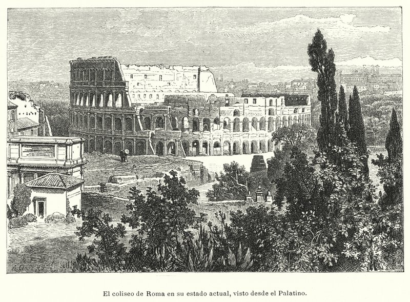 Colosseum, Rom, set fra Palatinerhøjen (litho) af German School