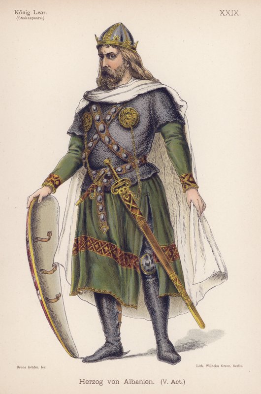 Hertugen af Albany, fra Shakespeares King Lear (farve litho) af German School