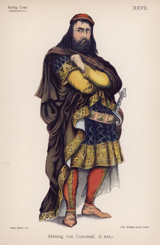 Hertugen af Cornwall, fra Shakespeares King Lear (Color Litho) af German School