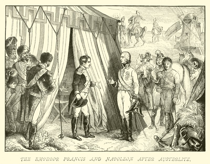 Kejser Frans og Napoleon efter Austerlitz af German School