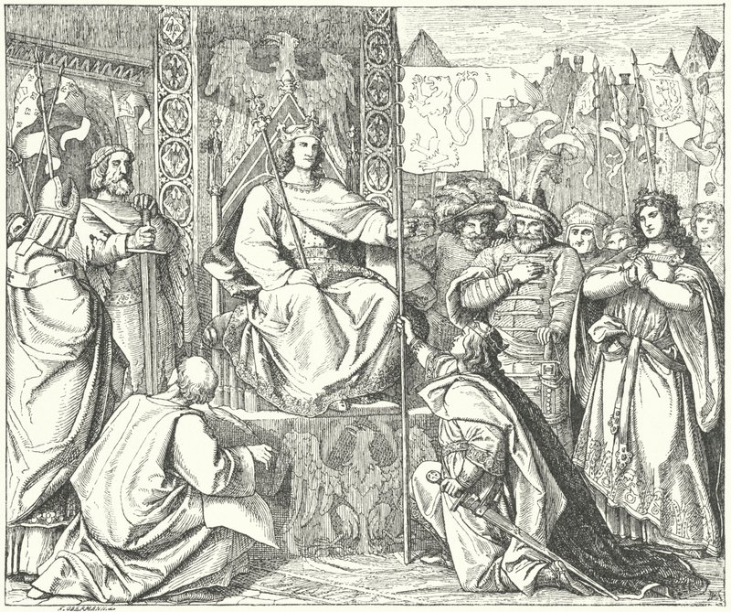 Den hellige romerske kejser Henrik VII minder om sin søn, Johannes af Bøhmen (stik) af German School