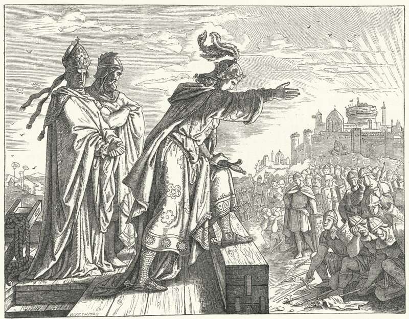 Den hellige romerske kejser Otto III anklager romerne for illoyalitet (gravering) af German School