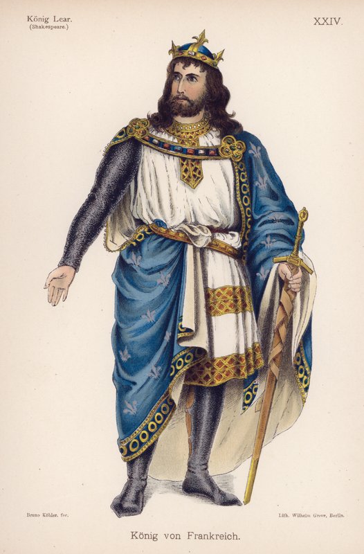Kongen af Frankrig, fra Shakespeares Kong Lear (farve litho) af German School