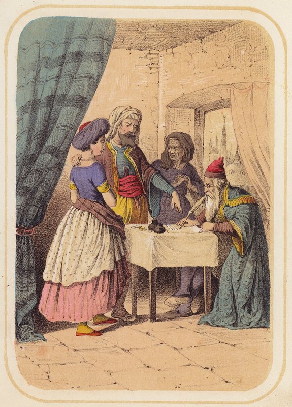 Bandit, Albondokani, i en scene fra tusind og en nætter (Color Litho) af German School