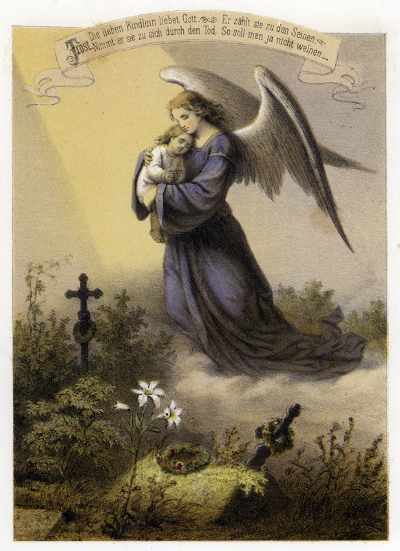 Guds kærlighed til et dødt barn (farve litho) af German School