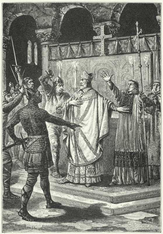 Mordet på Thomas a Becket i Canterbury Cathedral af German School