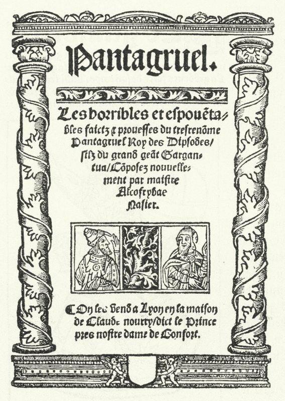 Titelbladet fra den ældste kendte udgave af Pantagruel, en roman af Francois Rabelais (stik) af German School
