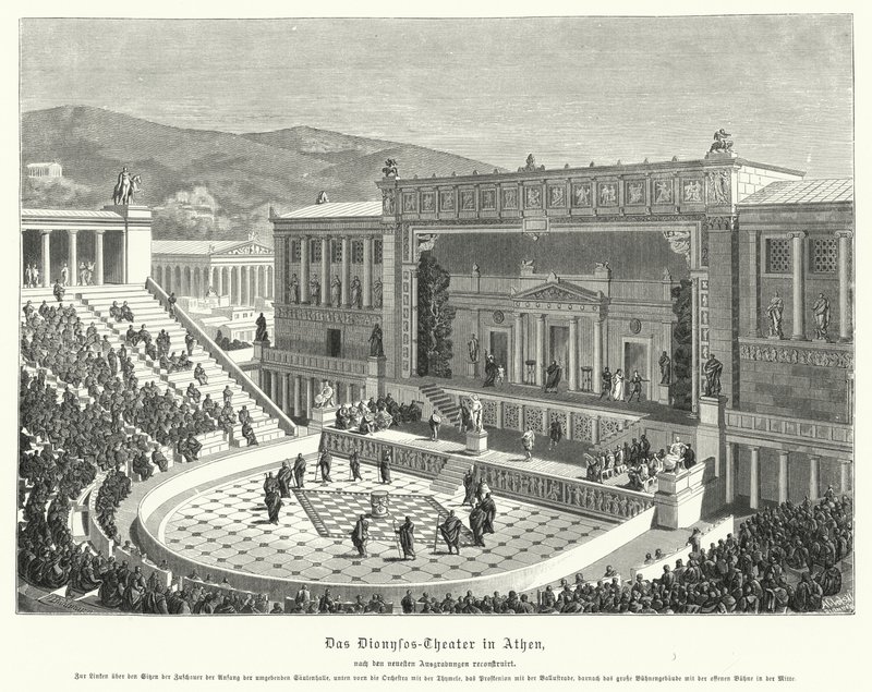 Dionysos Eleuthereus Teater, Athen, Antikkens Grækenland (gravering) af German School
