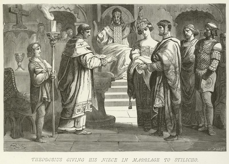 Thedosius giver sin niece i ægteskab med Stilicho af German School