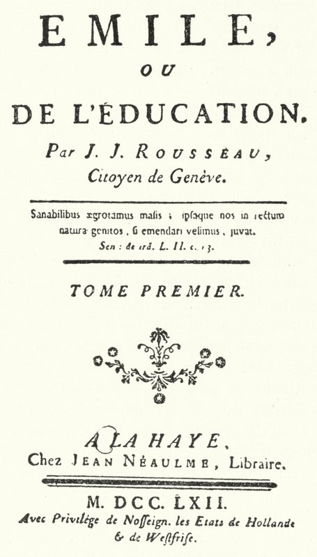 Titelblad fra den første udgave af Emile af Jean-Jacques Rousseau, udgivet i 1762 (gravering) af German School