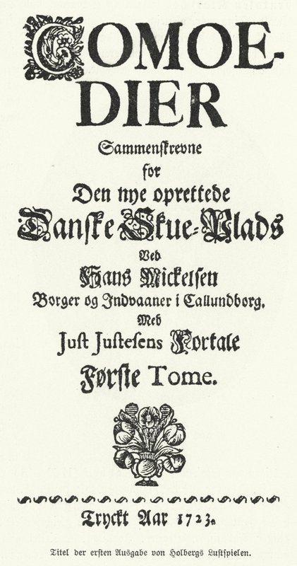 Titelblad til dansk-norsk dramatiker, filosof og historiker Ludvig Holbergs Komedier af German School