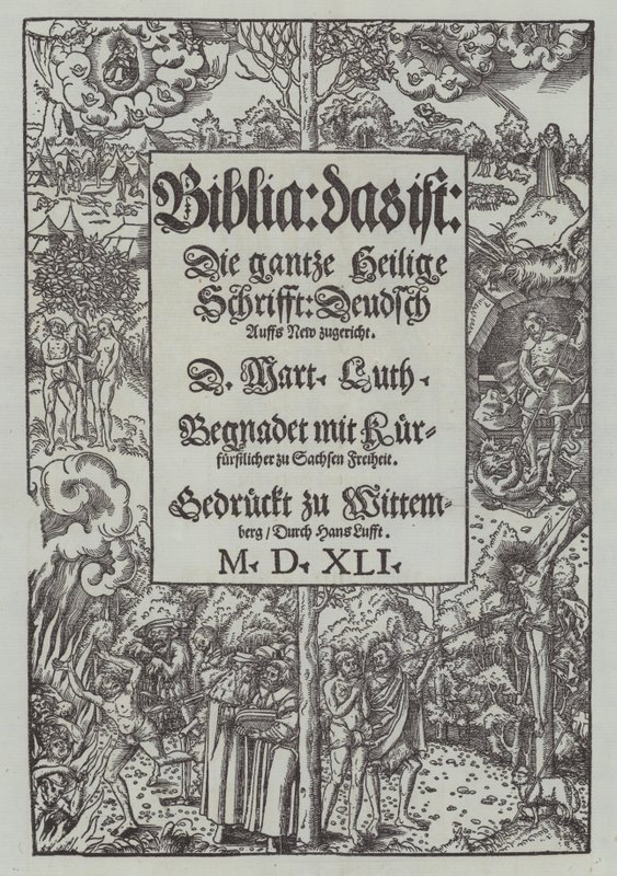 Titelside på en udgave af Martin Luthers Bibel fra 1541 af German School