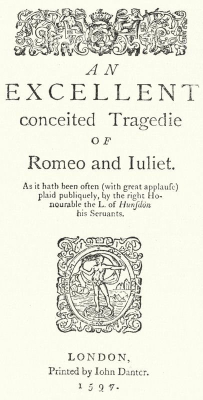 Titelside på den første quarto-udgave af Shakespeares Romeo og Julie (gravering) af German School