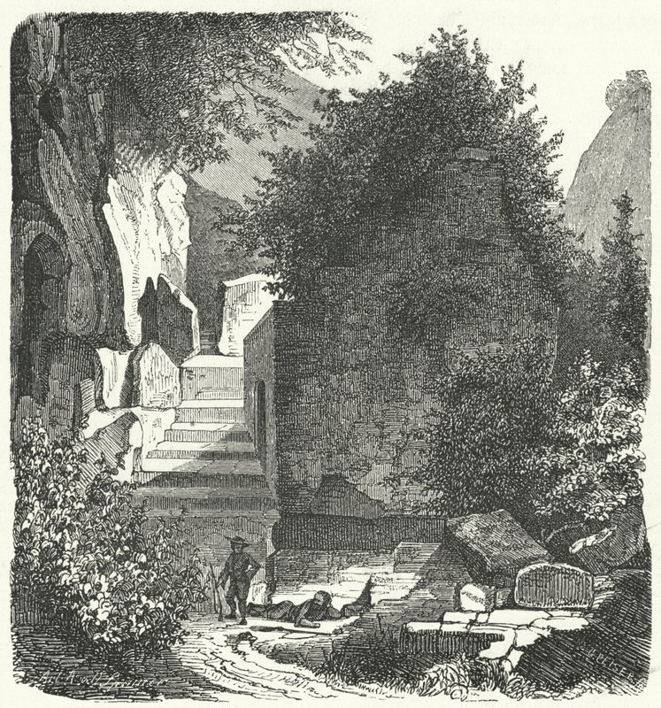 Grav af den romerske digter Virgil, Posillipo, Napoli (gravering) af German School