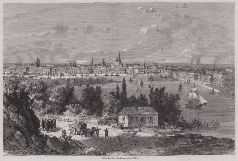 Udsigt over Bordeaux, Frankrig (gravering) af German School