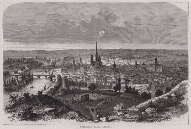 Udsigt over Rouen, Normandiet, Frankrig (gravering) af German School