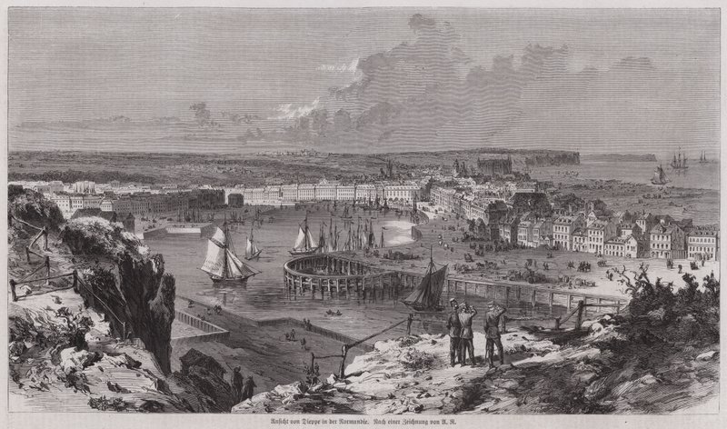 Udsigt over havnen i Dieppe, Normandiet, Frankrig (gravering) af German School