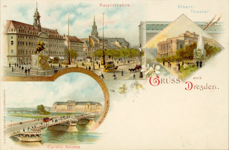 Udsigt over Dresden, Tyskland (chromolitho) af German School