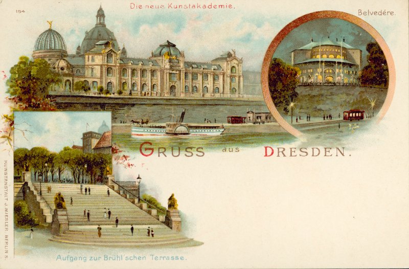 Udsigt over Dresden, Tyskland (chromolitho) af German School