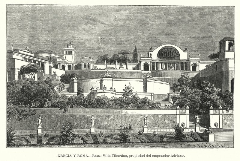 Den romerske kejser Hadrians villa, Tivoli, Italien (litho) af German School