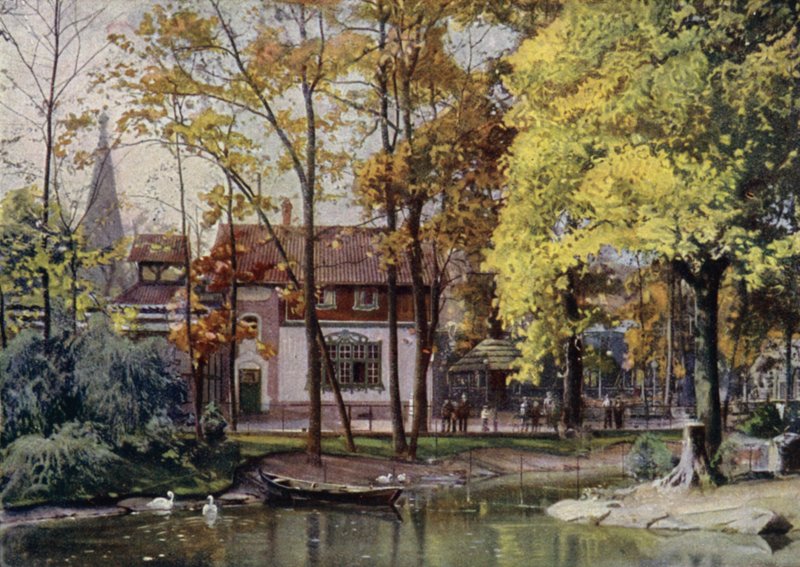 Waldschanke restaurant, Berlin Zoological Garden, Tyskland (farve litho) af German School