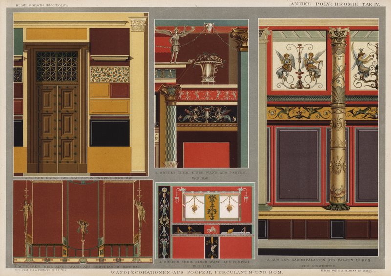 Vægdekorationer fra Pompeji, Herculaneum og Rom (farve litho) af German School