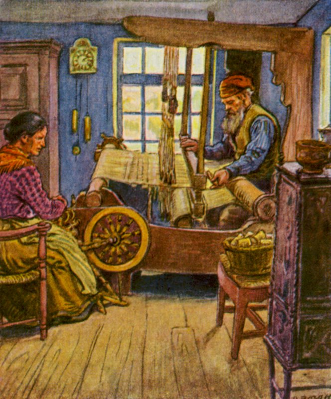 Weberstube / Væverum (farvelitografi) af German School