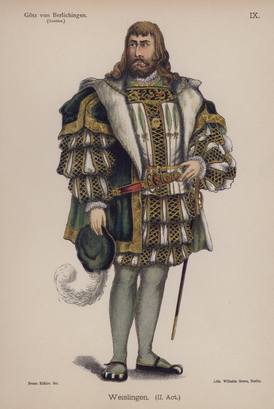 Weislingen, fra Gotz von Berlichingen af ​​Goethe (farve litho) af German School