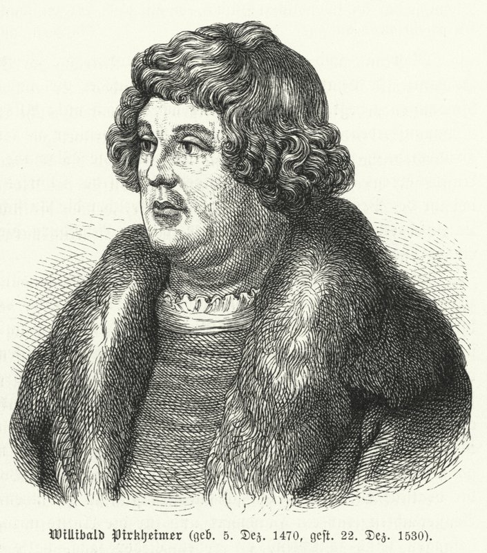 Willibald Pirckheimer, tysk renæssanceadvokat, forfatter og humanist, og ven af Albrecht Durer (gravering) af German School