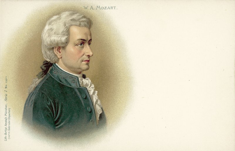 Wolfgang Amadeus Mozart (farve litho) af German School